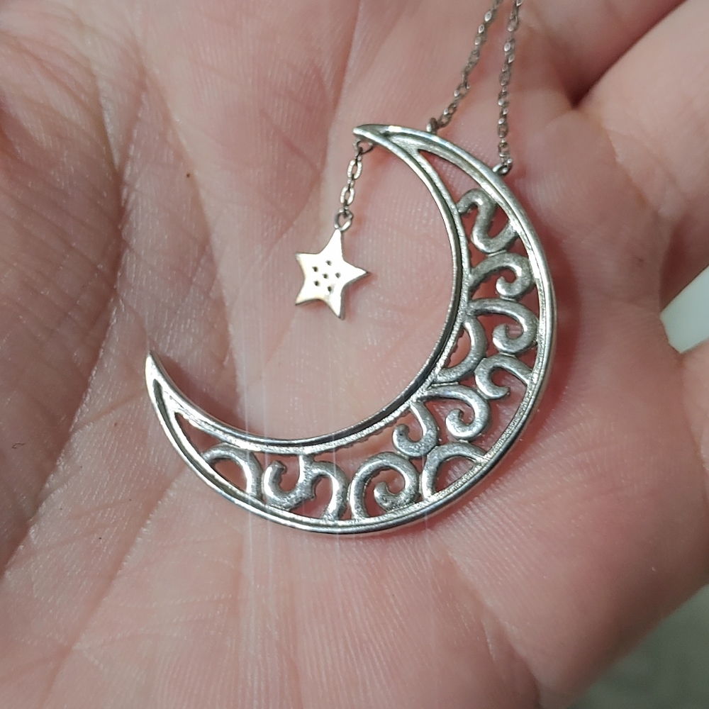 Sterling Moon Star Necklace - Picture 2 of 5